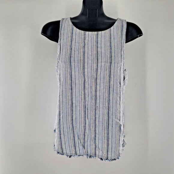 cloth & stone Tops - CLOTH & STONE Blue White Striped Tank Top Linen Blend Buttons Raw Hem Edge Large